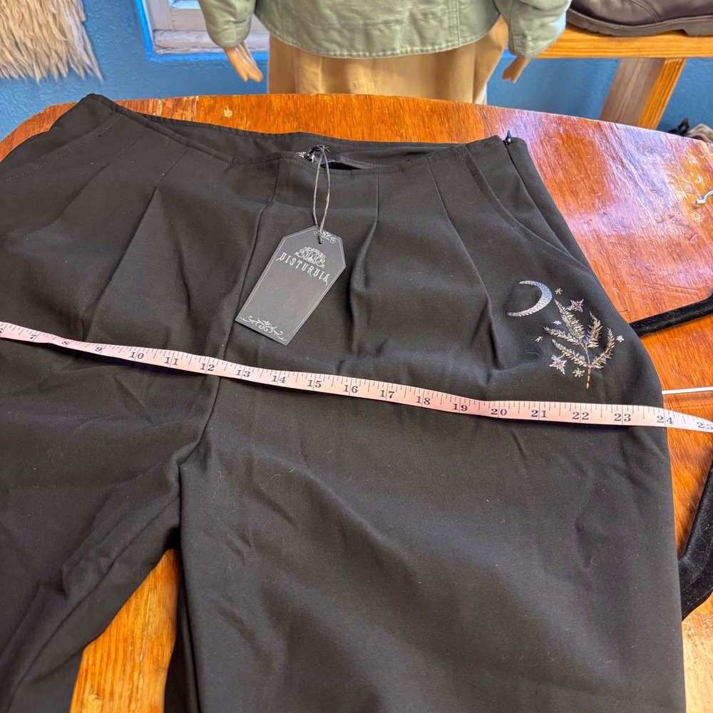 Disturbia Lucia Embroidered Firefly Pleat Trousers Black Wide Leg US 12 NEW - Picture 8 of 9